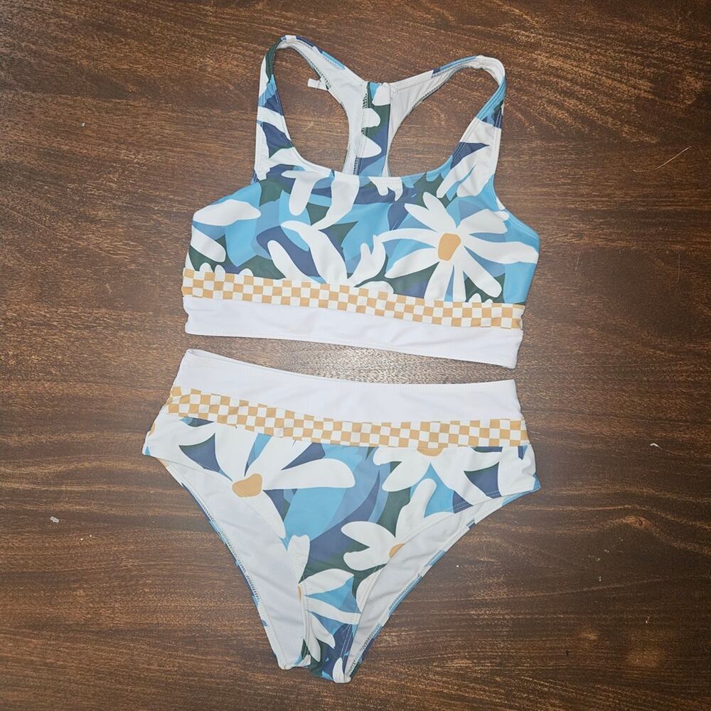 Size L Unbranded Sporty Floral Print Racerback High-Waist Bikini Set